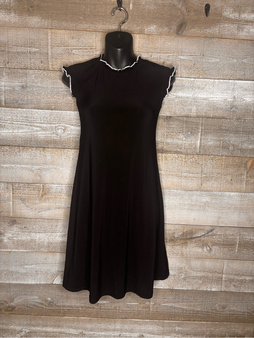Nicole Miller Black Ruffle-Trim Swing Dress midi XS office dress career wear